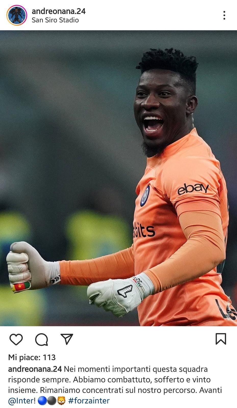 Onana: «Nei momenti importanti Inter risponde sempre! Noi concentrati»