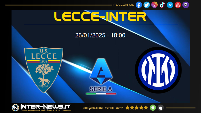 Lecce Inter, le probabili formazioni per la 22ª giornata di Serie A